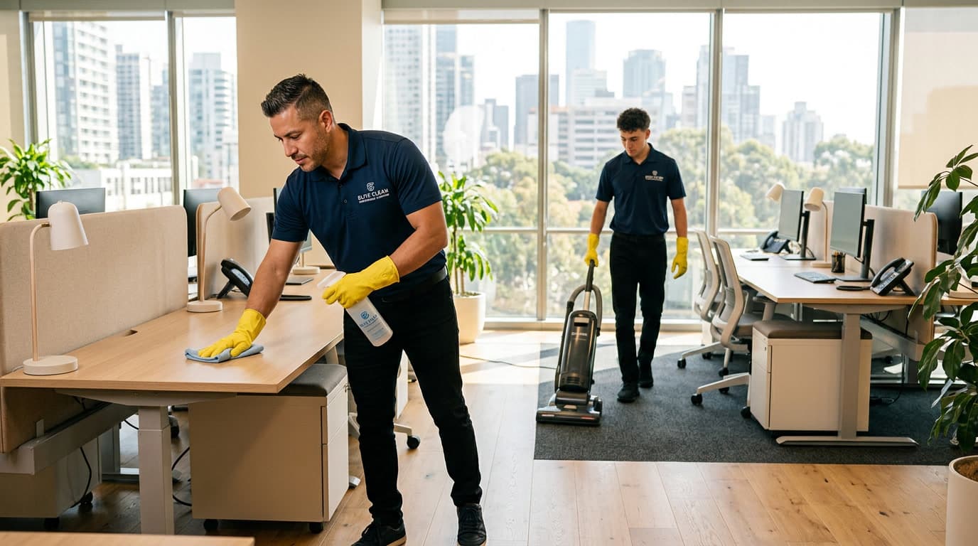 Commercial office cleaning team